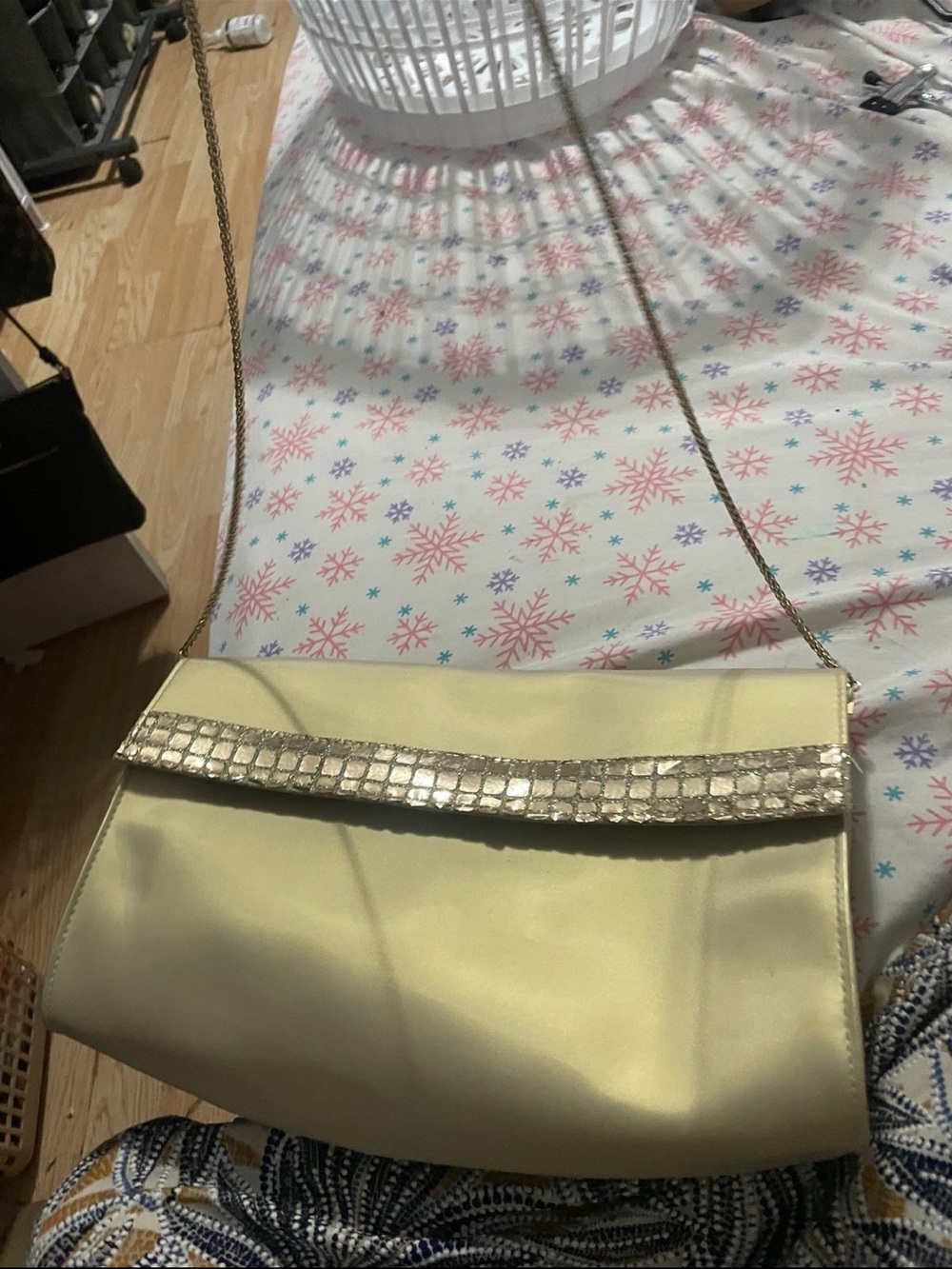 Dior Gold Satin Crossbody Bag with Chain Strap